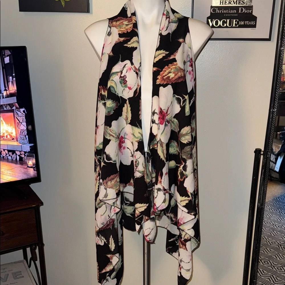 Black Floral Waterfall Vest - Picture 1 of 5